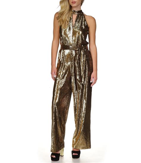 gold jumpsuit michael kors|Michael Kors sleeveless black jumpsuit.